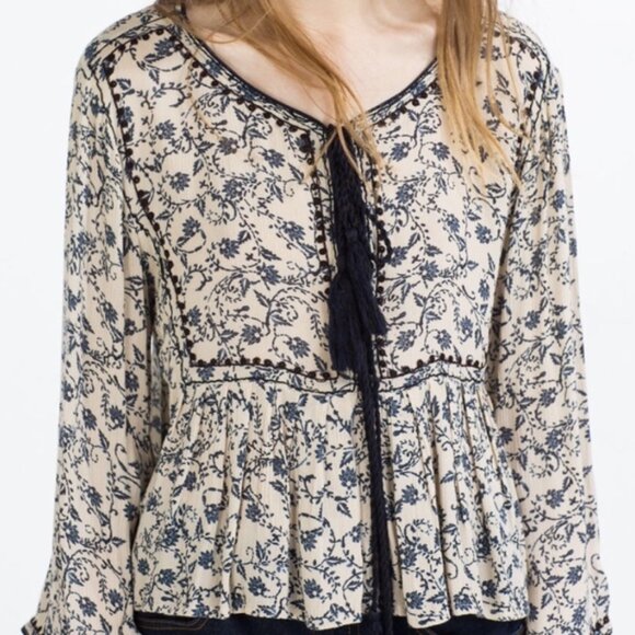 Zara Tops - Zara Embroidered Tassel Top